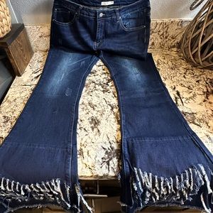 Luxe Moda Boho Fringe Blue Jean